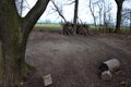 A Neolithic hut, a wooden building of ethnically backward nations, or a survival lodge. logs assembled in the shape of a yurt, ear