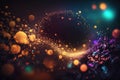 Neon abstract background with small flying particles, confetti and drops, generative AI