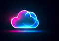 Neon abstract cloud icon, internet data web storage symbol