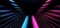 Neon Abstract Dark Retro Sci Fi Triangle Alien Spaceship Purple Blue Empty Glowing Vibrant Laser Showcase Stage Corridor Hallway