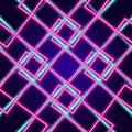 Neon abstract pattern of pink and turquoise lines. Seamless pattern of glowing squares intersecting each other bright Royalty Free Stock Photo