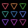 Neon abstract triangle. Colorful glowing frame set Royalty Free Stock Photo