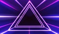 Neon abstract triangle. Glowing frame. Vintage electric symbol. Burning a pointer to a black wall in a club, bar or cafe Royalty Free Stock Photo