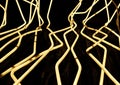 Neon abstraction. Gold stripes on a black background.