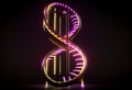 Neon accented double helix, DNA, figure eight 8 isolated on dark background. Royalty Free Stock Photo