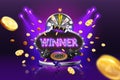 Neon advertising sign winner with casino elaments