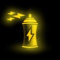 Neon Aerosol can with energy jet from lightning. Vector energy charging and battery spray idea icon