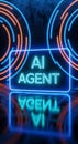 Neon AI Agent Sign with Reflecting Blue and Orange Lights Royalty Free Stock Photo