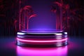 Neon allure Cylinder podium with dynamic lighting for captivating product displays