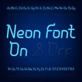 Neon alphabet font. Two different styles. Lights on or off. Royalty Free Stock Photo