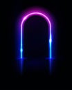 Neon arch. Frame, tunnel or portal. Neon lights. Vector abstract background. Geometric glow outline arc shape or laser