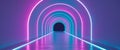 Neon Archway tunnel with vanishing point for ads. Royalty Free Stock Photo
