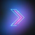 Neon arrow. Glowing pointer sign on black background. Colorful and bright retro light symbol. Royalty Free Stock Photo