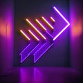 Neon arrow lamps on wall. Purple blue light. Vaporwave illustration. Generative AI