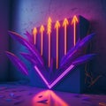 Neon arrow lamps on wall. Purple blue light. Vaporwave illustration. Generative AI