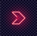 Neon arrow luminous indicator neon tube showing right direction to right side glowing vector icon on transparent