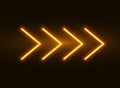 Neon arrow vector sign. Light arrow retro glow yellow casino neon effect