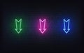 Neon arrows set. Glowing colorful signboard arrows icons