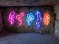 Neon art display in cave Royalty Free Stock Photo