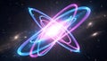 Neon Atom Model in Space with Glowing Orbits Royalty Free Stock Photo