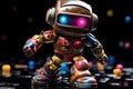 neon baby robot dancing, lights in the background, disco. Bright postcard. AI generated