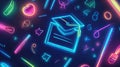 Neon Back to School pattern with stationery Royalty Free Stock Photo