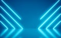 Neon Background Abstract Blue Light Shapes line diagonals on colorful and reflective floor Royalty Free Stock Photo