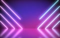 Neon Background Abstract Blue And Pink with Light Shapes line diagonals on colorful and reflective floor