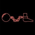 Neon ball and chain attached foot Silhouette pulling weights Leg with cargo Punishment red color vector illustration image flat Royalty Free Stock Photo