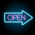 Neon banner open with arrow, vector