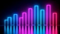 Neon bar chart with cyan and pink glowing bars reflecting on shiny surface vibrant futuristic data visualization design Royalty Free Stock Photo
