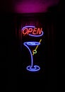 Neon Bar and Restairant Open Sign with a Martini Glass Royalty Free Stock Photo