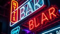 Neon bar sign \'BAR\', nightlife and urban scene, illuminated text, Stock Photo, Generative AI