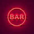 Neon bar signboard city color red.