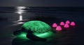 Neon Beach Nativity Scene with Neon Eggs. Royalty Free Stock Photo