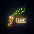 Neon Beer sign. Beer bar advertising design.