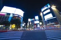Neon billboard and LED displays at Shibuya crossing at night