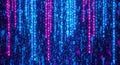 Neon binary code streams falling with paint splatter effect in vibrant blue and pink Royalty Free Stock Photo