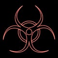 Neon biological danger icon black color in circle red color vector illustration flat style image