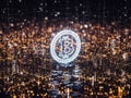 Neon bitcoin symbol in digital network Royalty Free Stock Photo