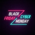 Neon Black Friday and Cyber Monday signboard.