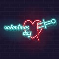 Neon bleeding heart with valentine`s day typography. Modern youth love symbol. Vector isolated symbol for postcard