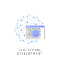 Neon blockchain development vector line icon. Royalty Free Stock Photo