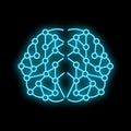 Neon blue artificial intelligence brain showing neural network on black background Royalty Free Stock Photo
