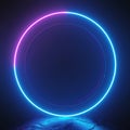 Neon blue circle stands out against dark backdrop, striking contrast