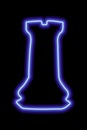 Neon blue contour chess figure rook on a black background Royalty Free Stock Photo