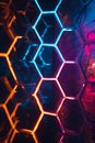 Neon Blue Hexagonal Grid Pattern Tech Background Portrait Images Generative AI Royalty Free Stock Photo