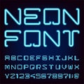 Neon Blue Light Alphabet Vector Font. Royalty Free Stock Photo