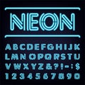 Neon Blue Light Alphabet Vector Font. Royalty Free Stock Photo