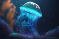 Neon blue medusa jellyfish in ocean